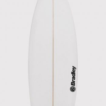 White high performance board available for rental at Tiago Pires Surf School.